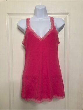 Old Navy Y2K Pink Lace Trim Ribbed Fitted Tank Top Preppy Layering Sz M